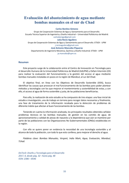 Evaluación Del Abastecimiento De Agua Mediante Bombas Manuales En El Sur De Chad