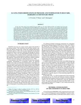 18. Long-Term Observations of Pressure and Temperature in Hole 948D, Barbados Accretionary Prism1