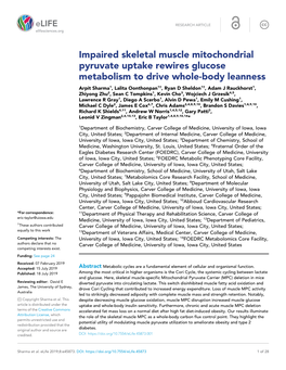 Impaired Skeletal Muscle Mitochondrial Pyruvate Uptake