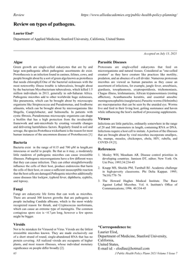 Review on Types of Pathogens