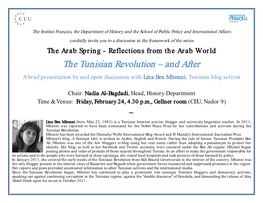 The Tunisian Revolution – and After a Brief Presentation by and Open Discussion with Lina Ben Mhenni, Tunisian Blog Activist