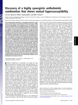 Discovery of a Highly Synergistic Anthelmintic Combination That Shows Mutual Hypersusceptibility