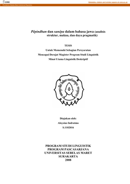 Pêpindhan Dan Sanépa Dalam Bahasa Jawa (Analisis Struktur, Makna, Dan Daya Pragmatik)