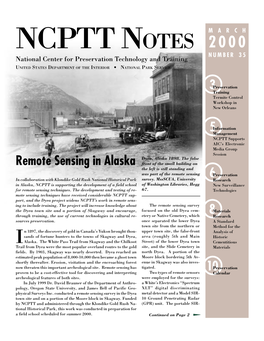NCPTT NOTES 2000 NUMBER 35 National Center for Preservation Technology and Training UNITED STATES DEPARTMENT of the INTERIOR • NATIONAL PARK SERVICE