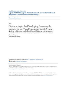 Outsourcing to the Developing Economy: Its Impacts on GDP and Unemployment. a Case Study of India and the United States of Ameri