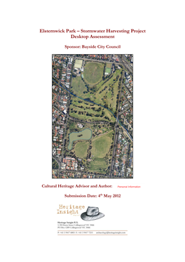 Elsternwick Park – Stormwater Harvesting Project Desktop Assessment