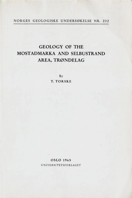 Geology of the Mostadmarka and Selbustrand Area, Trøndelag