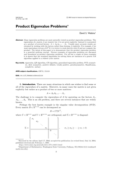 Product Eigenvalue Problems∗