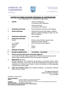 Comune Di Cadempino, C/O Municipio, 6814 Cadempino