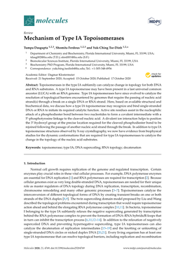 Mechanism of Type IA Topoisomerases