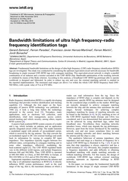 Bandwidth Limitations of Ultra High Frequency–Radio Frequency