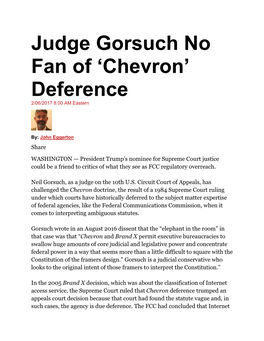 Judge Gorsuch No Fan of 'Chevron'