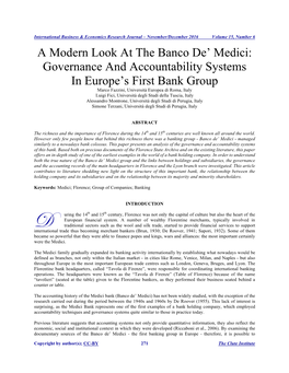 A Modern Look at the Banco De' Medici