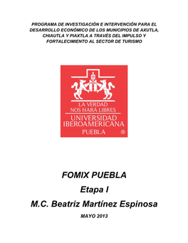 FOMIX PUEBLA Etapa I M.C. Beatriz Martínez Espinosa
