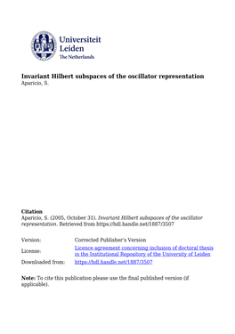 Invariant Hilbert Subspaces of the Oscillator Representation Aparicio, S