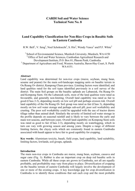 CARDI Soil and Water Science Technical Note No. 8 Land Capability Classification for Non-Rice Crops in Basaltic Soils in Eastern