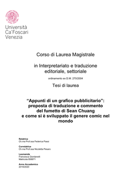 Corso Di Laurea Magistrale in Interpretariato E Traduzione