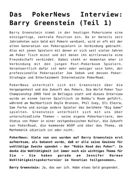 Barry Greenstein (Teil 1)