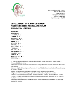 Development of a Non-Detriment Finding Process for Pelargonium Sidoides in Lesotho