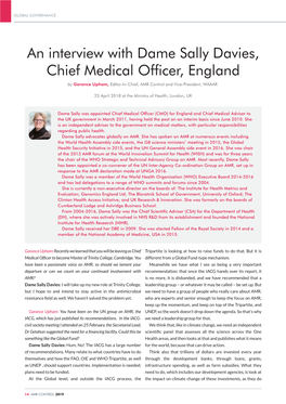 An Interview with Dame Sally Davies, Chief Medical Officer, England by Garance Upham, Editor-In-Chief, AMR Control and Vice-President, WAAAR