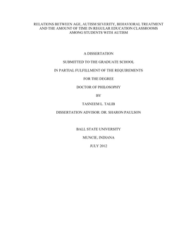 Relations Between Age, Autism Severity, Behavioral Treatment and the Amount of Time in Regular Education Classrooms Among Students with Autism