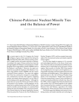 Chinese-Pakistani Nuclear/Missile Ties and the Balance of Power