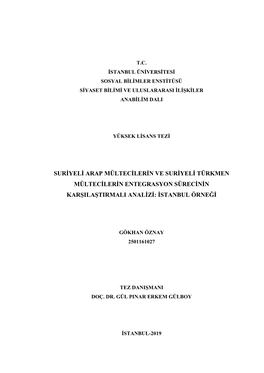 Suriyeli Arap Mültecilerin Ve Suriyeli Türkmen Mültecilerin Entegrasyon Sürecinin Karşilaştirmali Analizi: Istanbul Örneği