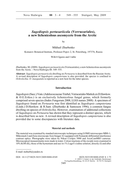 Sagediopsis Pertusariicola (Verrucariales), a New Lichenicolous Ascomycete from the Arctic