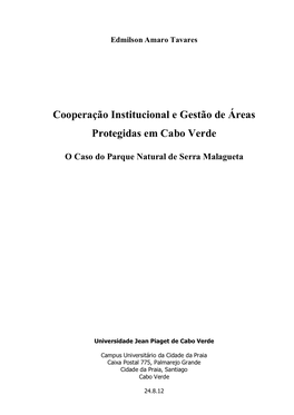 Cooperação Institucional E Gestão De Áreas Protegidas Em Cabo Verde