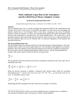 Moist Adiabatic Lapse Rate in the Atmosphere and the Lifted Parcel Theory (Simplest Version)