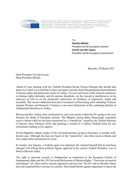 To: Charles Michel, President of the European Council Ursula Von Der Leyen, President of the European Commission