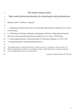 The Mantle Isotopic Printer. Basic Mantle Plume Geochemistry for Seismologists and Geodynamicists