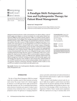 Perioperative Iron and Erythropoietin Therapy for Patient Blood