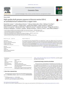 High-Quality Draft Genome Sequence of Kocuria Marina SO9-6, an Actinobacterium Isolated from a Copper Mine