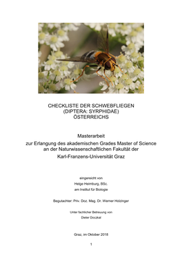 Checkliste Der Schwebfliegen (Diptera: Syrphidae) Österreichs