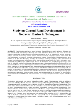 Study on Coastal Road Development in Godavari Basins in Telangana
