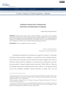 Vertentes E Interfaces I: Estudos Linguísticos E Aplicados