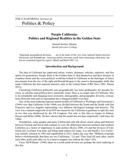 Politics and Regional Realities in the Golden State