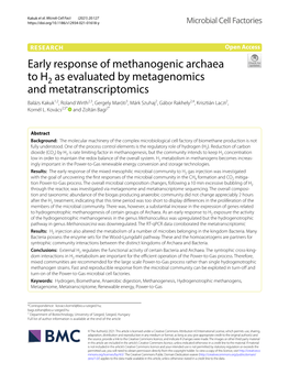 Early Response of Methanogenic Archaea to H2 As Evaluated By