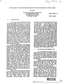 Cloud Amount and Sunshine Duration in the People's Republic of China, 1954-88