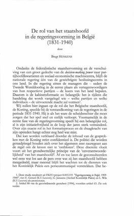 De Rol Van Het Staatshoofd in De Regeringsvorming in België (1831-1940)