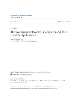 The Investigation of Iron(II) Complexes and Their Catalytic Applications