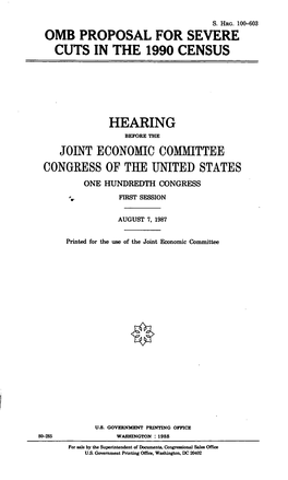 Omb Proposal for Severe Cuts in the 1990 Census