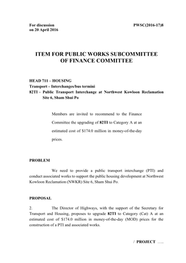 Item for Public Works Subcommittee of Finance Committee