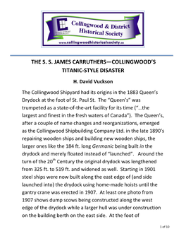 James Carruthers—Collingwood’S Titanic-Style Disaster H