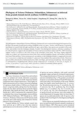 Phylogeny of Nolana (Nolaneae, Solanoideae, Solanaceae) As Inferred from Granule-Bound Starch Synthase I (GBSSI) Sequences