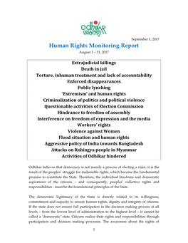 Odhikar's August Human Rights Monitoring Report For