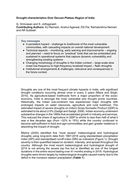 1 Drought Characteristics Over Deccan Plateau Region of India G