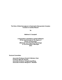 The Role of Delta Sarcoglycan in Dystrophin-Glycoprotein Complex Function in Cardiac Muscle