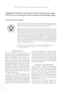 Tagging and Recapture Experiments in the Indian Sacred Chank, Turbinella Pyrum Along the Gulf of Mannar and Palk Buy,India